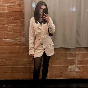 Marissa Webb Satin Blush Pink Belted Blazer Dress